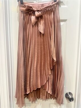 Anthropologie Asymmetrical Pleated Midi Skirt - Rose Gold